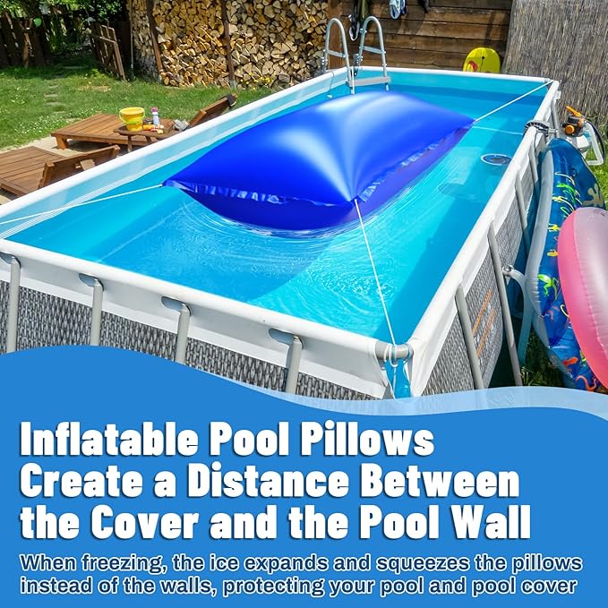 Pool Pillows for Closing Winter, 4x8 Feet Inflatable Air Pillow for Above Ground Pool, 0.4mm Thick Ultra Cold Resistant Swimming Pool Cover Pillow Kit with Ropes, Blue, 1 Pack