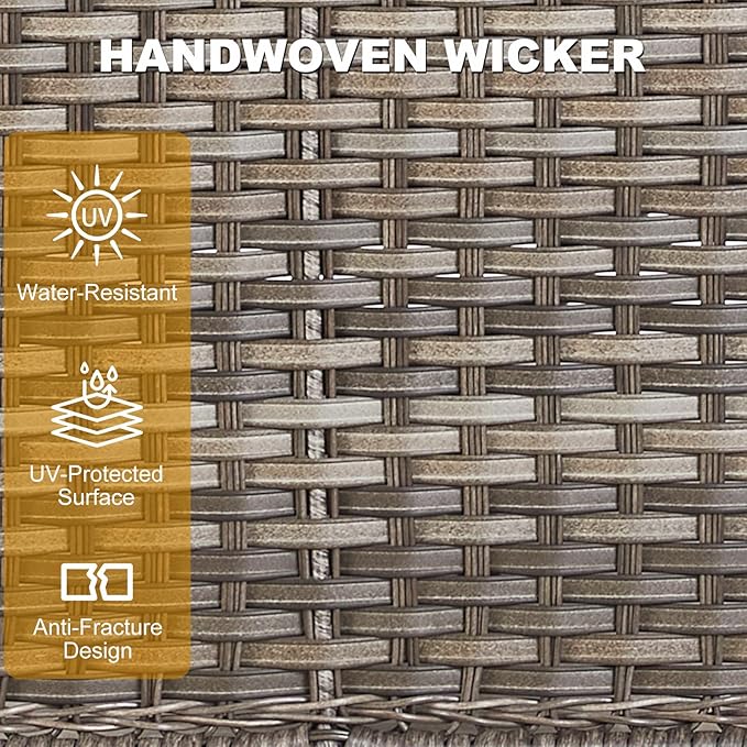 Patio Furniture Sets, 6 Pieces Wicker Outdoor Furniture with Patio Sidetables - 360 Degree Swivel Rocking Chairs and Rattan Side Table for Garden, Porch, Backyard, Blue/Gray Wicker