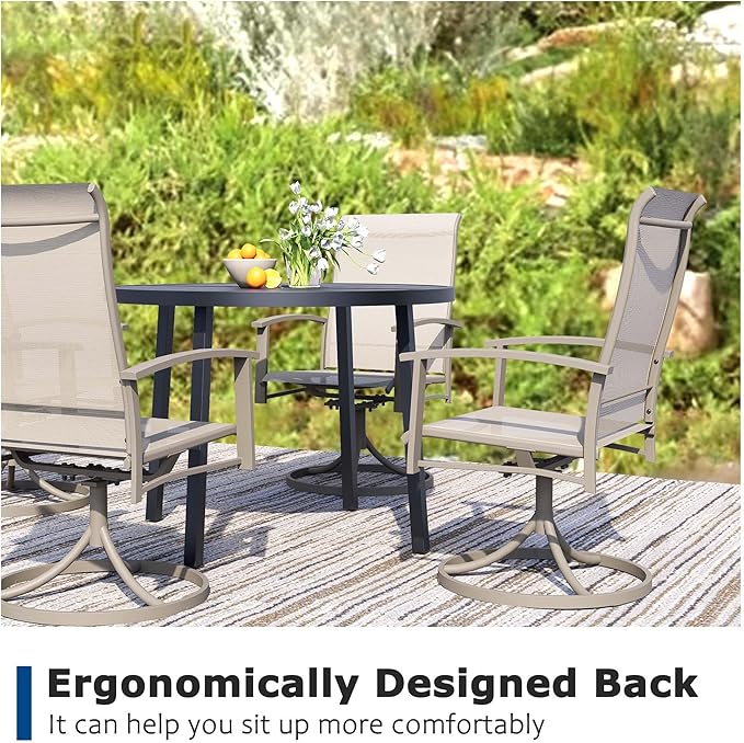 Patio Swivel Chairs Set of 6, Outdoor Swivel Chairs with Armrest, High Back Patio Chair with Metal Frame, All-Weather Outdoor Dining Chair for Deck, Porch and Lawn, Ivory Beige