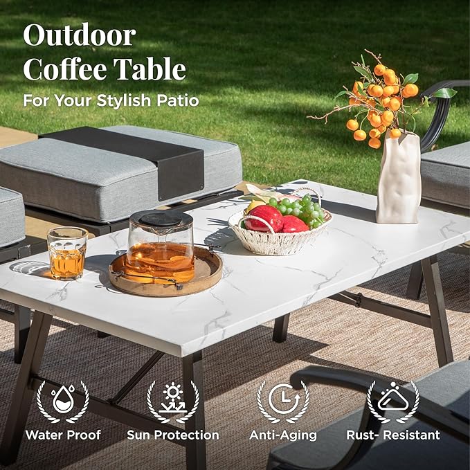 Patio Furniture Set 6 pcs, Outdoor Patio Furniture, 1 X 3-Seat Sofa, 2 X Single Chairs, 2 X Swivel Chairs, 1 X Coffee Table and 5.75" Extra Thick Cushion, Patio Conversation Set,Grey
