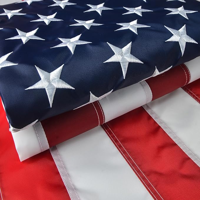 American Flag 8x10 Ft, Large American Flags for Outside, US USA Flag, Vivid Color, Sewn Stripes, Brass Grommets, Embroidered Stars, Perfect for Indoor/Outdoor High Wind Use