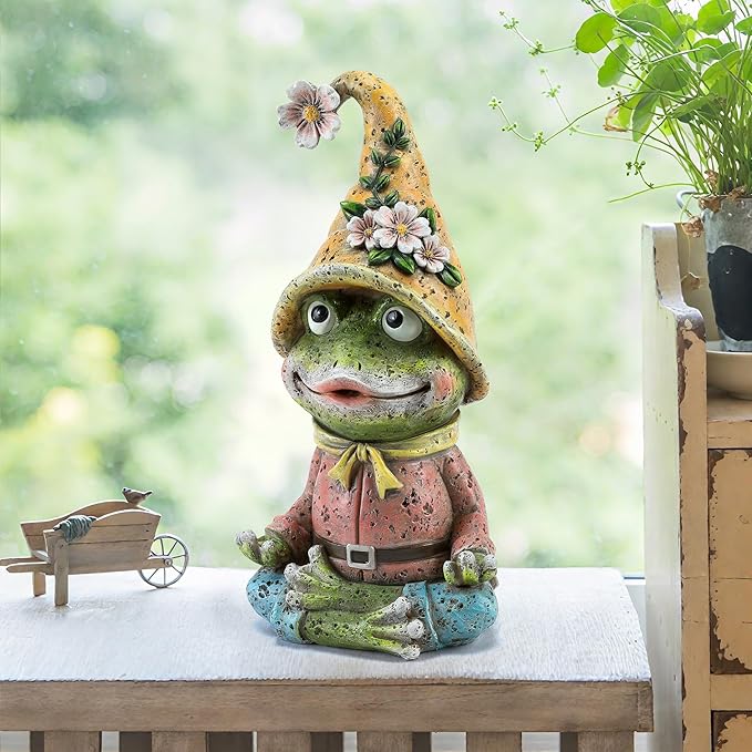 Garden Yoga Frog Statues Outdoor Meditation Zen Yoga Frogs Resin Figurines, Garden Home and Decoration for Patio Yard Lawn, Gifts for Women, 9.4 Tall Inches Green Frogs Sculptures