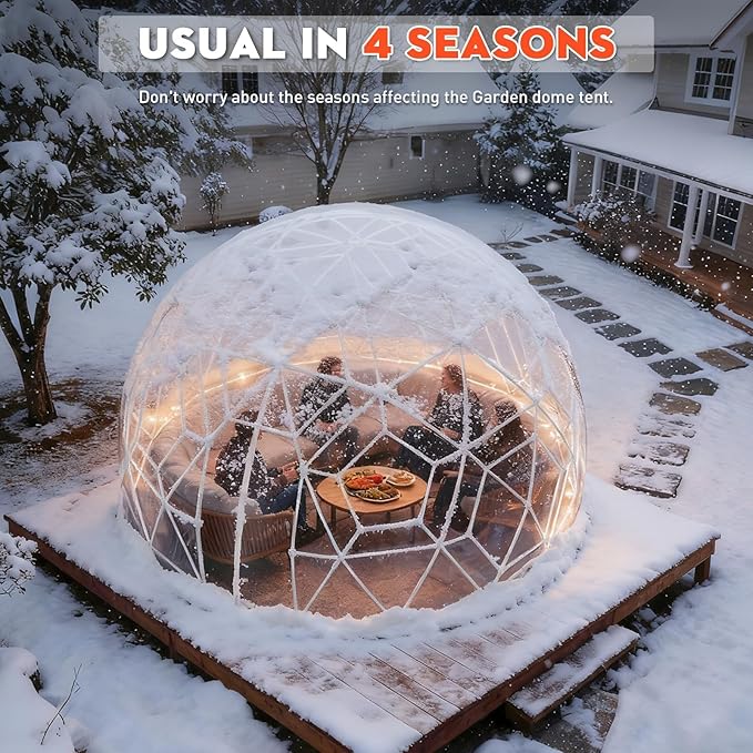 Garden Dome Tent, 12 x 7.2 ft Outdoor Clear Bubble Tent for 2-4 Person, All-Weather Geodesic Dome Greenhouse with Window & Door, PVC Transparent Tent for Patio, Camping, Party (12FT - Green)