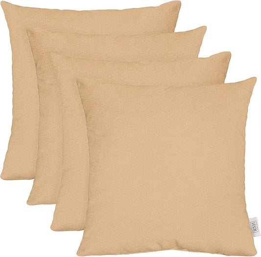 RSH DECOR: Sunbrella Square Throw Pillows Set of 4 | 24" x 24" | Water and Fade-Resistant Performance Fabric | Outdoor Pillow Covers with Down-Alternative Inserts | Made in USA (Cast Sand Tan)
