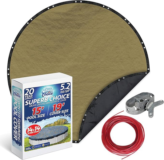 Winter Swimming Pool Cover for 15 ft Aboveground Round Pool Size, Superb Choice Series, Solid Material, Color - Camel, Pool Cover Choice 3115-4CHOICE