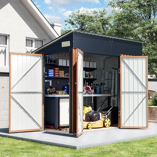 8x4 Ft Outdoor Storage Shed, Metal Garden Shed with Triple Lockable Doors & Vent, Multi-Used Shed for Backyard, Patio, Lawn and Tool & Bicycle Storage