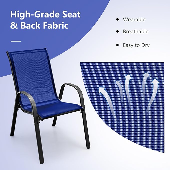 Tangkula 4 Pieces Patio Dining Chairs, Outdoor Stackable All Weather Heavy Duty Dining Chairs Set with Armrests, Support 330 LBS, for Poolside, Backyard, Garden, Deck, Front Porch (Navy)