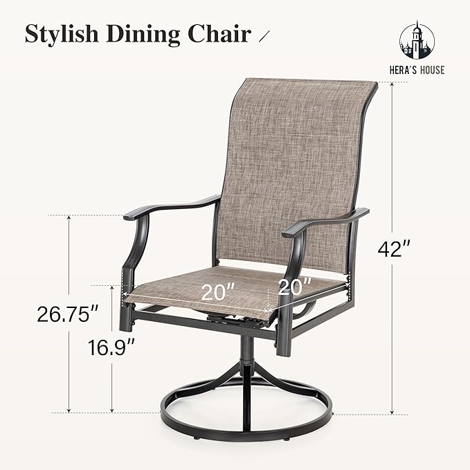 HERA'S HOUSE Patio Outdoor Swivel High-Back Rocking Chairs of 2, Outdoor Dining Chairs with All Weather Textilene Fabric,Wide Metal Armrests for Lawn, Porch or Garden