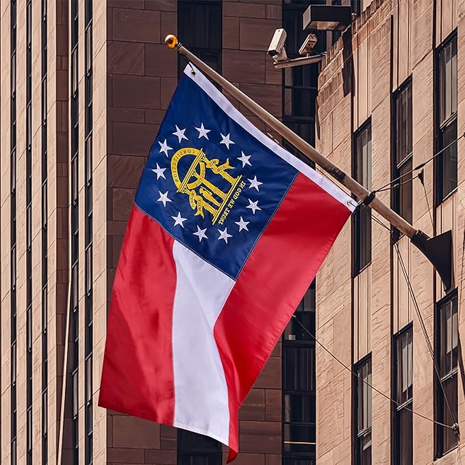 Georgia State Flag 3x5 Ft Deluxe Full Embroidered Premium Polyester Durable GA Outside Flag with Sewn Stripes and Brass Grommets for Indoor/Outdoor