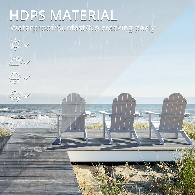LUE BONA HDPS Adirondack Chairs, Fire Pit Outdoor Chair Weather Resistant with Cup Holder, Modern Plastic Chair Plastic for Patio, Deck, Proch, 350LBS, White