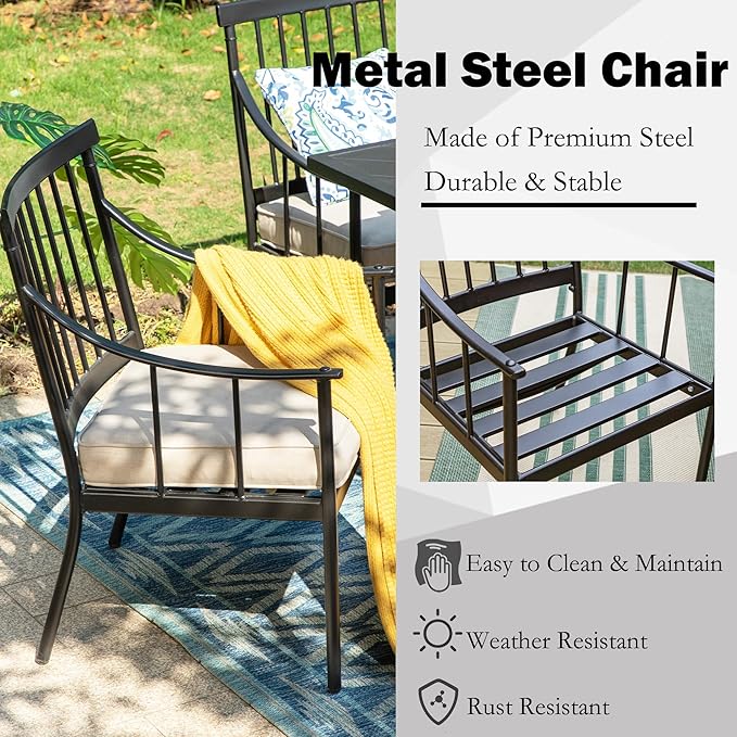 Sophia & William 7 Pieces Patio Dining Set, Rectangle Patio Table and Chairs Set of 2 Adjustable Umbrella Hole & Seat Cushions, Outdoor Conversation Furniture Set for Porch Backyard Balcony