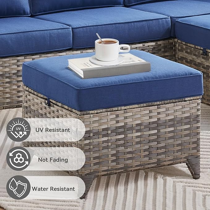 Patio Bistro Set, 3 Piece Outdoor Patio Furniture with 3-Seat Patio Wicker Sofa, Ottomans and Comfy Cushions, Rattan Wicker Conversation Set with High Back, Conversation Sets for Patio