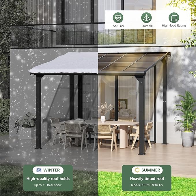 Gazebo, Wall Mounted Gazebos on Clearance, Outdoor Lean to Gazebo Awnings for Patio, Deck, Porch, Backyard (8 x 10)