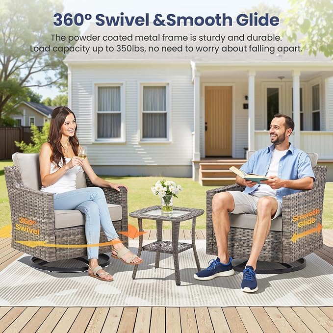 Outdoor Swivel Rocking Chair, Rocking Chair Outdoor with Stylish Armrests, Wicker Patio Chairs with Comfy Cushions for Garden Deck Porch