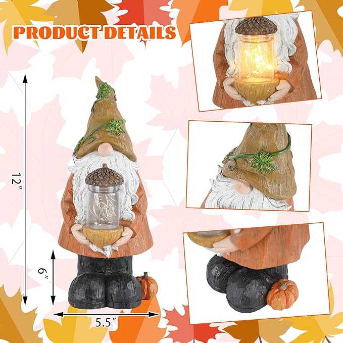 TZSSP Autumn Gnome Resin Figurine with LED Lights Thanksgiving Table Decorations for Harvest Festivals & Parties