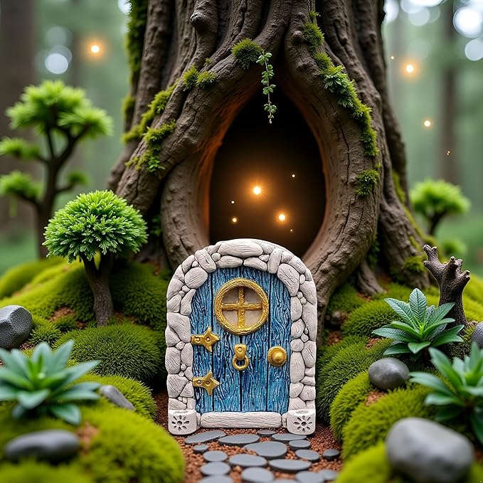 Blue Streak Archway Mini Fairy Garden Door for Tree, 3D Miniature Fairy Door for Fairytale Tiny House Doors, Bonsai Terrarium Micro Landscape Decoration Accessories Garden Miniatures
