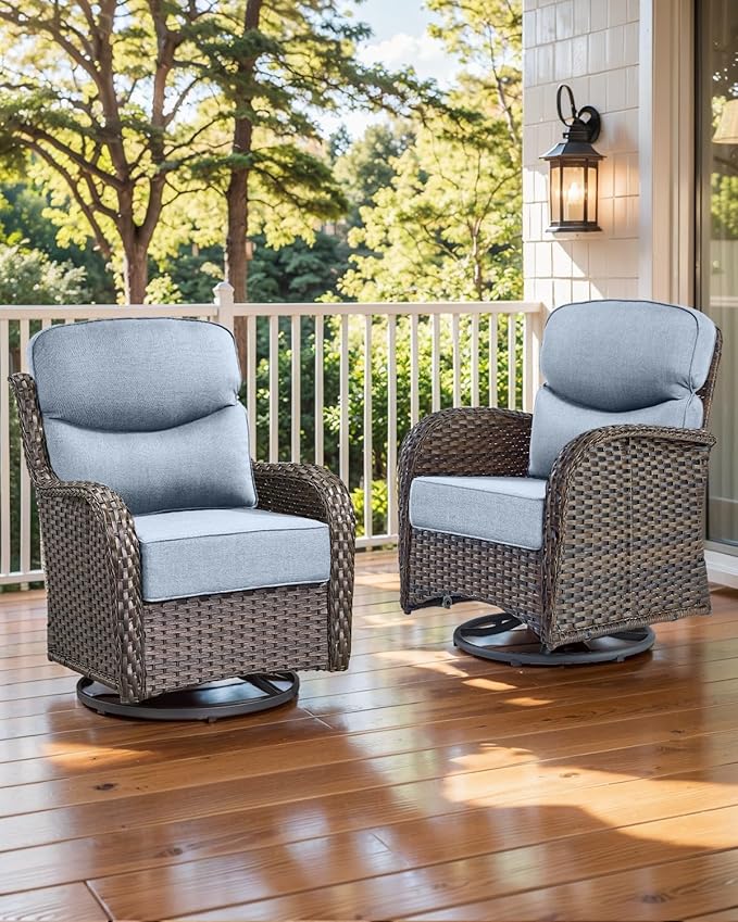 Luxury 22x24/22x25 6-Inch Smile Outdoor Seat Cushions Set of 2 - Superior Comfortable Water-Repellent Patio Chair Cushion for Rattan Dining Swivel Chairs Loveseat Sectional Sofa - Baby Blue