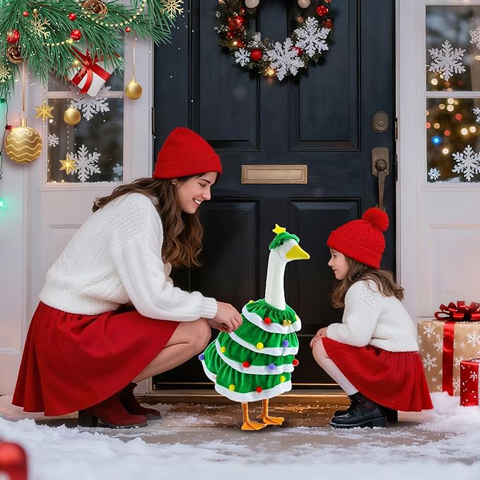 RAWILL 1PC Christmas Porch Goose Outfits,Old Lady Goose Santa Clothes for 23'' High Cement or Plastic Porch Costume for Yard Lawn Outdoor Garden Patio Xmas Holiday Decor (Green)