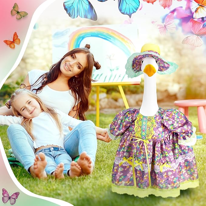 Suzile Porch Goose Outfit Pastel Butterfly Clothes for 23" High Cement or Plastic Goose Costume Dresses for Yard Lawn Outdoor Garden Patio Statue Holiday Spring Decor