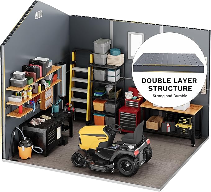 DWVO 8x9FT Outdoor Storage Shed w/o Floor, All-Weather Plastic Shed with Lockable Doors, Window & Vents, Plastic Tool Shed for Backyard, Patio, Poolside, Lawn, Gray