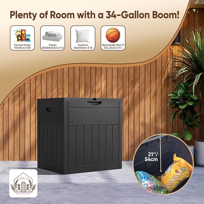 33 Gallon Deck Box Set of 2, Small Outdoor Storage Box Waterproof, Lockable Secure Package Bin Delivery Box for Outside, Patio Cushions Storage Box, Delivery Driver Snack Box for Porch, Black