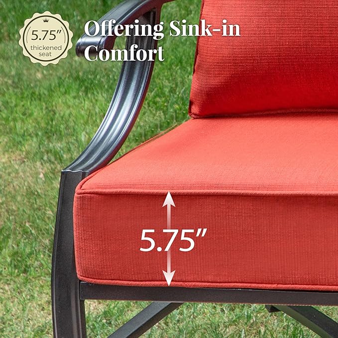 Patio Furniture Set 6 pcs, Outdoor Patio Furniture, 1 X 3-Seat Sofa, 2 X Single Chairs, 2 X Swivel Chairs, 1 X Coffee Table and 5.75" Extra Thick Cushion, Patio Conversation Set,Red