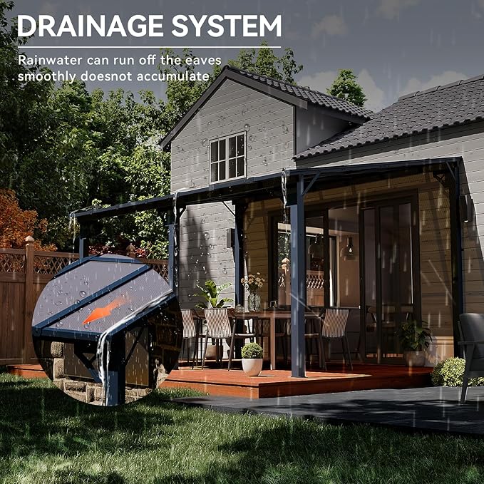 Aoxun Gazebo for Patio 10' x 14', Premium Gazebo Pergola with Sloped Roof, Large Wall-Mounted Heavy Duty Awnings, for Backyard, Patio, Deck and More