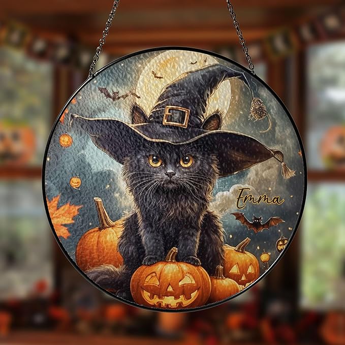 Custom Cat Portrait Stained Glass Window Hanging Light Catcher, Pet Memorial Stained Glass Photo, Cat Memorial Gift Pet Loss Gift