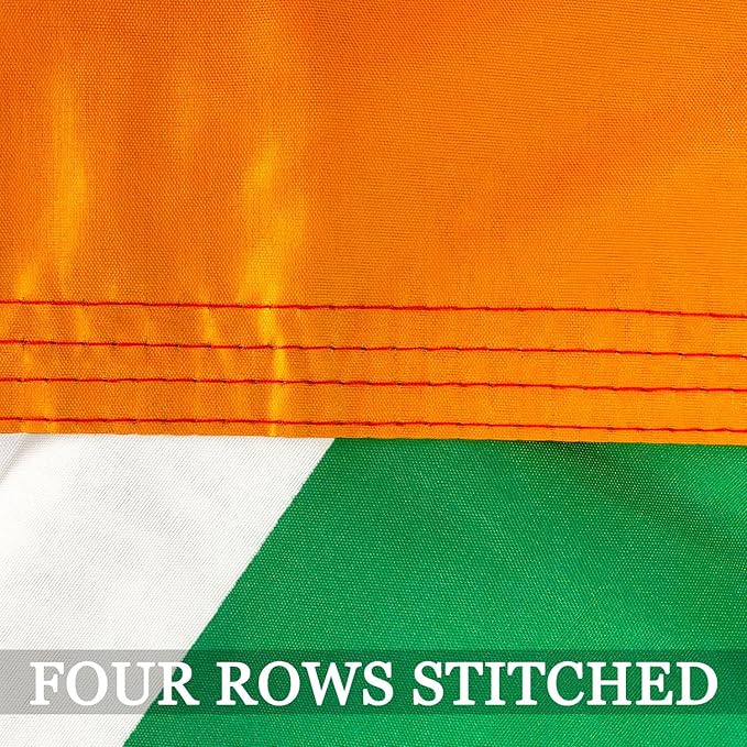 Double Sided Irish Flag 2x3 Outdoor Heavy Duty- 3Ply 240D 4 Rows Stitched- Ireland 2x3 Flag- UV Fade Resistant With Canvas Header & 2 Brass Grommets