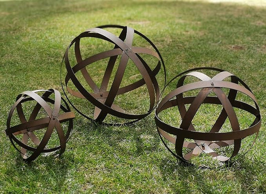 BSTGIFTS Metal Garden Spheres, Metal Band Decorative Spheres, Metal Folding Orb Garden Ball, Sets of 3