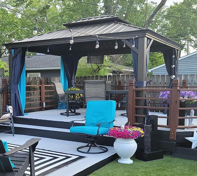 PURPLE LEAF Hardtop Gazebo 10' X 13' Galvanized Steel Roof with Netting and Curtains Backyard Deck Garden Canopy Aluminum Frame Permanent Outdoor Pavilion