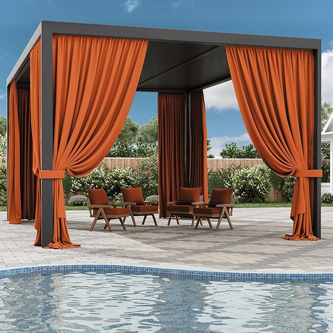 Gazebo Universal Replacement Privacy Curtain,12'×16' Gazebo Outdoor Waterproof Curtains, 4-Panels Sidewall Curtains with Double Zipper for Patio Canopy, Garden and Backyard (Curtain Only)