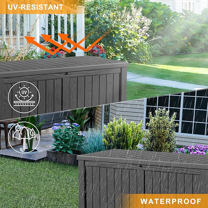 ROJIK 120 Gallon Outdoor Storage Box Waterproof - Patio Furniture Outside Deck Box, Garden Tools, Cushions, Pool Accessories Storage Bench with Lockable Lid and Side Handles (Black, 120 Gal)