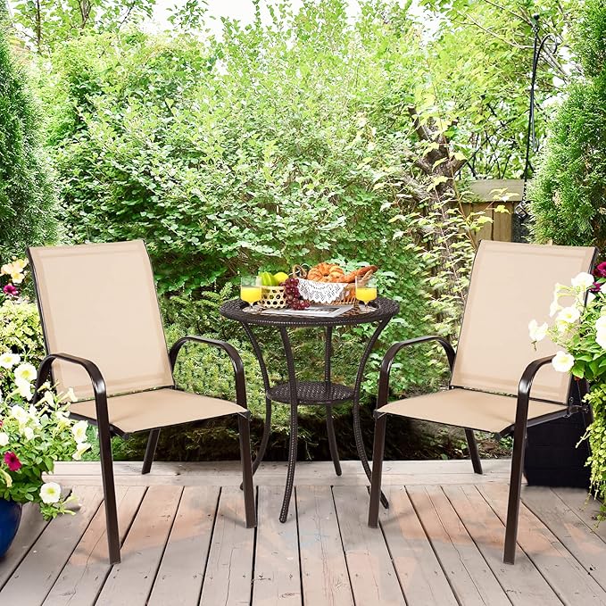 Tangkula 4 Piece Patio Dining Chairs, Outdoor Bistro Chairs W/Curved Armrests, Easy-to-Dry Fabric, Reinforced Steel Frame, Wide & Comfortable Camping Chairs for Garden, Poolside, Backyard (2, Beige)