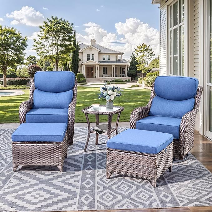 HUMMUH Wicker Patio Furniture Set 6 Inch Thick Cushion Outdoor Swivel Rocker Patio Chairs with Deep Seat Sofa 5PCS Outdoor Furniture Set for Porch Garden Deck