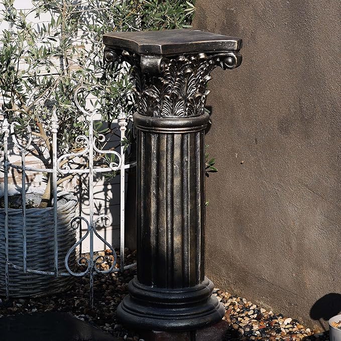 Decorative Roman Column Pedestal, Black Bronze, MGO Cement with Fiber, Classical Garden Pillar, Indoor Outdoor Decor, 33.5 inch Height, Wrap Foam Safely Delivered from Local Warehouse