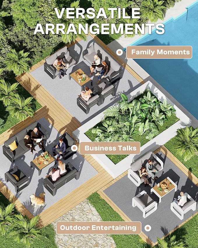 Aluminum Outdoor Patio Furniture Set 4 Piece, Oversized Patio Conversation Sets Widened Armrest & Ultra-Thick Cushions, Deep Seating Modern Sectional Furniture for Backyard, Deck, Gray