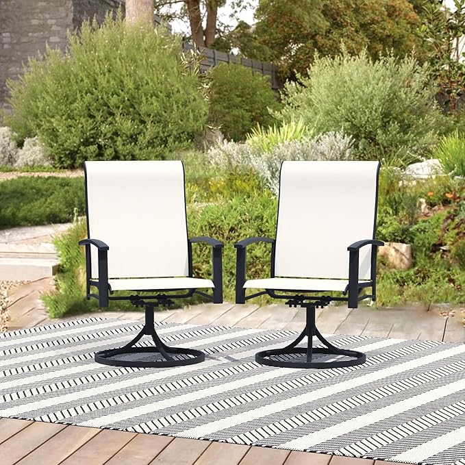 Patio Swivel Chairs Set of 2, Outdoor Swivel Chairs with Armrest, High Back Patio Chair with Metal Frame, All-Weather Outdoor Dining Chair for Deck, Porch and Lawn, Oyster Beige