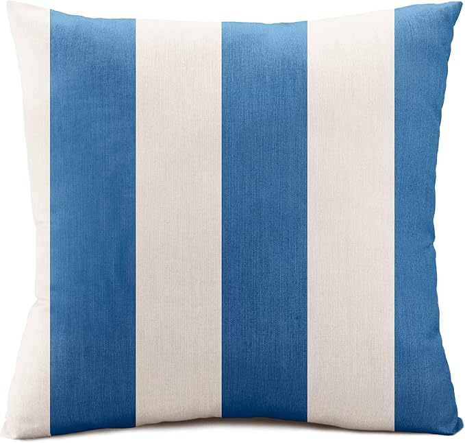 Austin Horn Classics Sunbrella Cabana Stripe White/Blue, Knife Edge, Zippered Opening, 24-inch Pillow Cover (Set of 2), No Insert Included