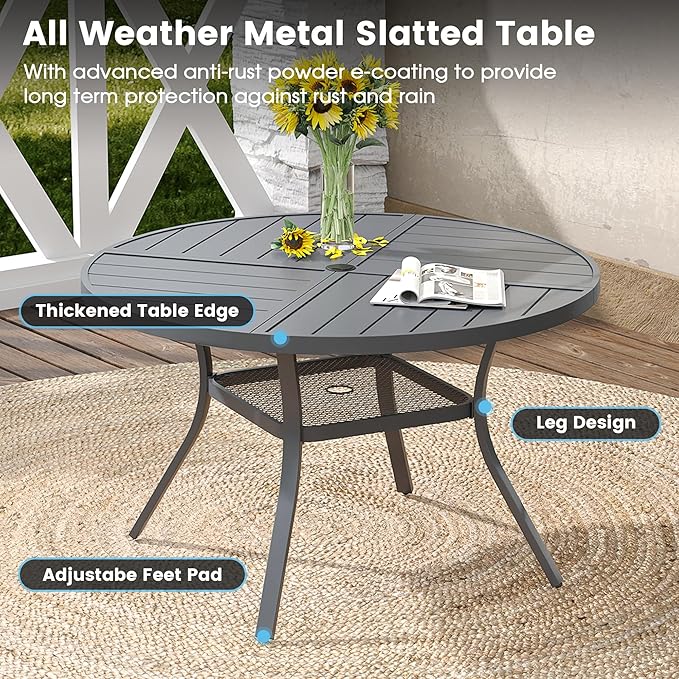 DIFY 5 Pieces Outdoor Patio Dining Set, 4 Grey Textilene Swivel Dining Chairs and 40.6" Grey Round Metal Dining Table, Outdoor Table and Chairs