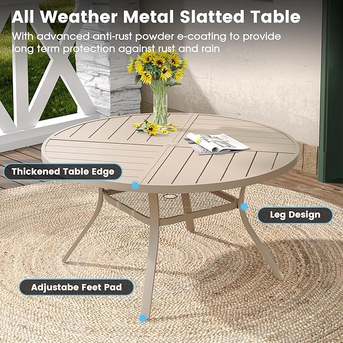 DIFY 7 Pieces Outdoor Patio Dining Set, 6 Sandshell Textilene Swivel Dining Chairs and 47.2" Sandshell Round Metal Dining Table, Outdoor Table and Chairs