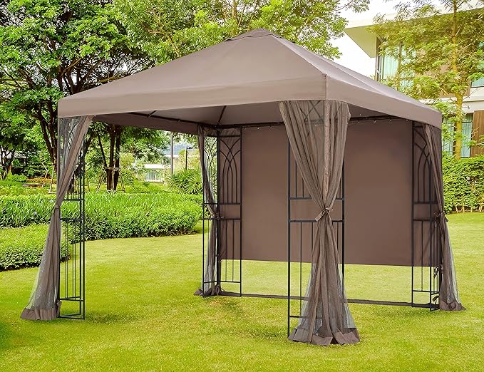 APEX GARDEN Symphony II 10 Ft. x 10 Ft. Gazebo w/Net/Privacy Curtain/Planter Holders