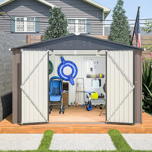 10' x 10' Metal Storage Shed for Ourdoor, Steel Yard Shed with Design of Lockable Doors, Utility and Tool Storage for Garden, Backyard, Patio, Outside use