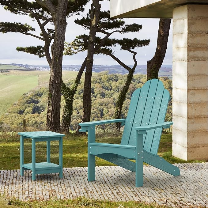 LUE BONA HDPS Adirondack Chairs Set of 8, Fire Pit Outdoor Chair Weather Resistant with Cup Holder, Modern Plastic Chair Plastic for Patio, Deck, Proch, 350LBS, Blue Turquoise