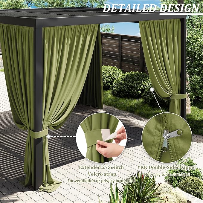 Gazebo Universal Replacement Privacy Curtain,12'×12' Gazebo Outdoor Waterproof Curtains, 4-Panels Sidewall Curtains with Double Zipper for Patio Canopy, Garden and Backyard (Curtain Only)