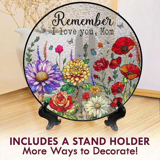 FLAGWIX Christmas Birthday Gifts for Mom from Daughter Son - Stained Glass Window Hanging with Base 8 in - Gardening Birthday Gifts for Mom from Son, Best Presents for Moms, Sun Catchers Indoor Window