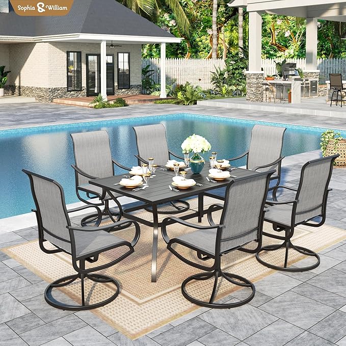 Sophia & William Patio Chairs Set of 6, Swivel Outdoor Chairs Textilene Patio Dining Chairs Heavy Duty with Metal Frame Support 300lbs for Lawn Yard Garden All Weather Grey