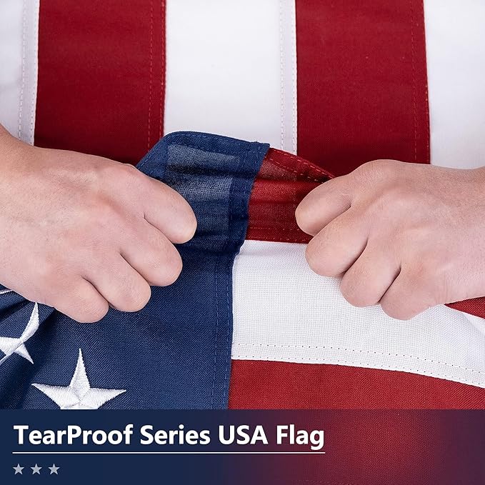American Flag for Outside 6x10 Ft - TearProof Series Outdoor US Flags - Long Lasting, Fade Resistant - Thick Spun Polyester USA Banner - High Wind - Embroidered Stars, Sewn Stripes, Brass Grommets