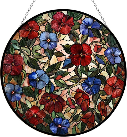 Roses Stained Glass Cat Sun Catcher, Wall Hanging Colored Decor Room Indoor Window Decor, Halloween, Christmas Hanging Ornament