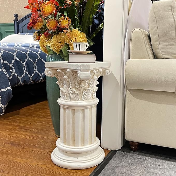 Exquisite Magnesium Oxide Corinthian Greek Column Pillar with Stand Base Pedestal for Indoor Outdoor Garden Backyard Courtyard Patio Office Decor23.9’’High,White